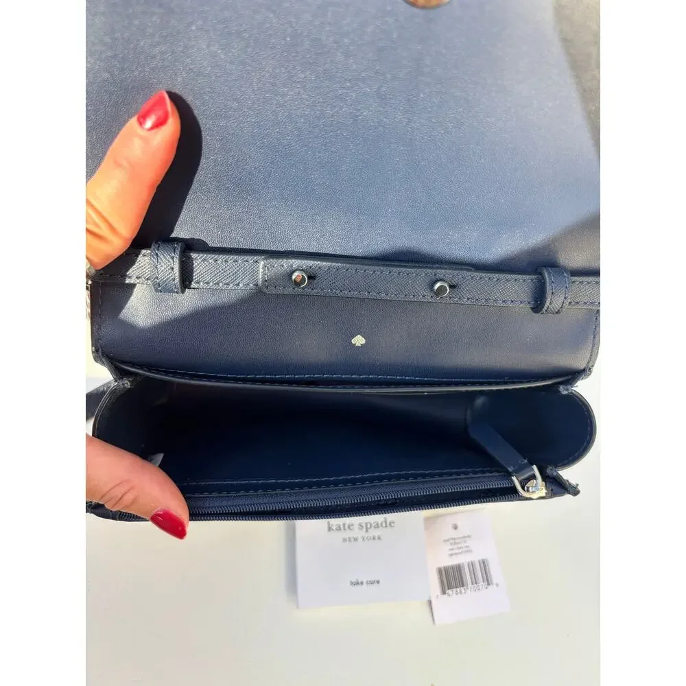 Kate Spade Small Flap Crossbody Navy Safiano Leather Daisy Toss